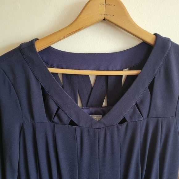 RABBIT Rabbit Rabbit 3/4 Sleeve Cocktail Dress Cut Outs Navy Blue Lined 10 - Picture 2 of 11